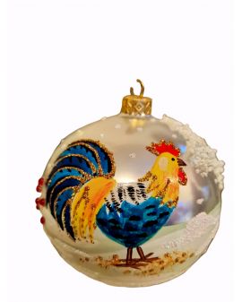 OZDOBA ŚWIĄTECZNA - ŚREDNIA BOMBKA 100 mm KOGUT I KURY model I