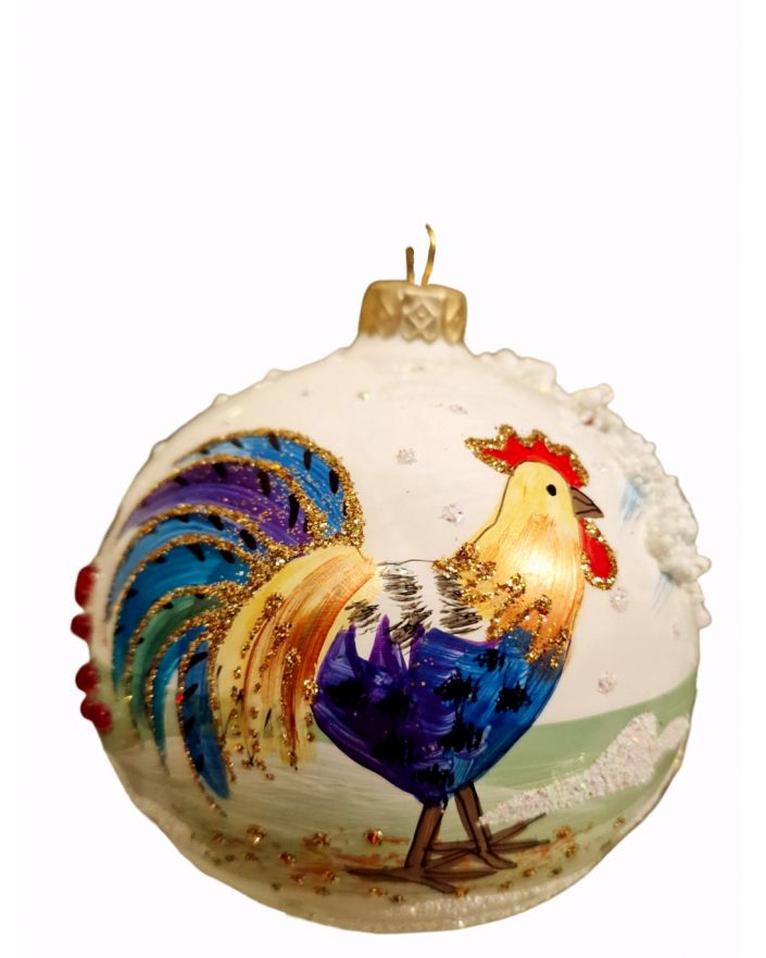 OZDOBA ŚWIĄTECZNA - ŚREDNIA BOMBKA 100 mm KOGUT I KURY model Ia
