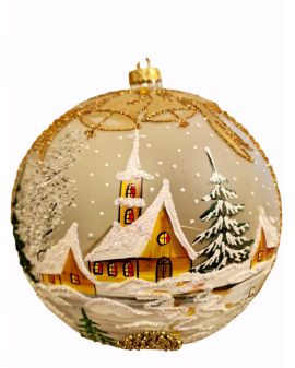 OZDOBA ŚWIĄTECZNA - DUŻA BOMBKA 200 mm PEJZAŻ model VII + stojak