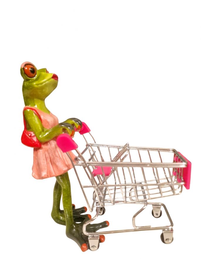 FIGURA CERAMICZNA - ŻABA ŻABKA Z WÓZKIEM SKLEPOWYM model I