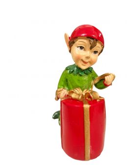FIGURA CERAMICZNA - BOŻONARODZENIOWY ELF Z PREZENTEM model II
