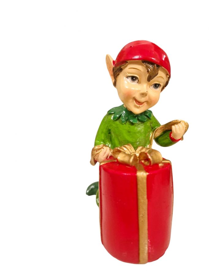 FIGURA CERAMICZNA - BOŻONARODZENIOWY ELF Z PREZENTEM model II