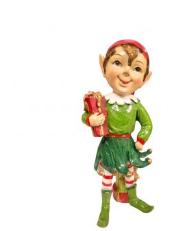 FIGURA CERAMICZNA - BOŻONARODZENIOWY ELF Z PREZENTEM model III