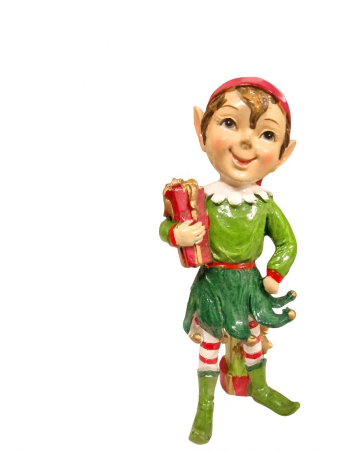 FIGURA CERAMICZNA - BOŻONARODZENIOWY ELF Z PREZENTEM model III