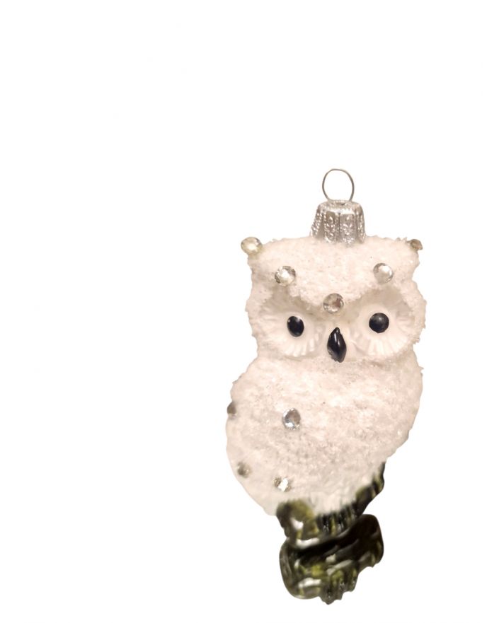 OZDOBA ŚWIĄTECZNA - ZAWIESZKA BOMBKA - mała SOWA Z KSIĄŻKĄ model I biała