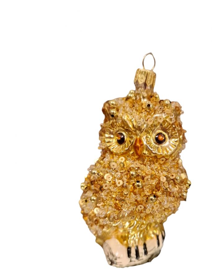 OZDOBA ŚWIĄTECZNA - ZAWIESZKA BOMBKA - mała SOWA Z KSIĄŻKĄ model I złota