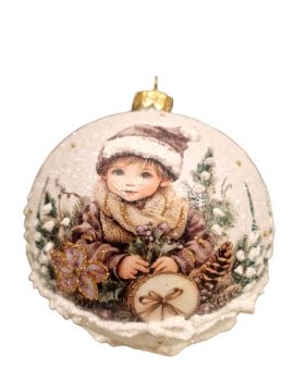 OZDOBA ŚWIĄTECZNA - DUŻA BOMBKA 120 mm decoupage DZIECI - chłopczyk