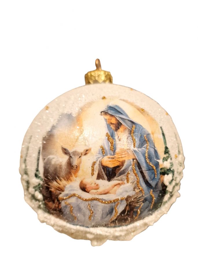 OZDOBA ŚWIĄTECZNA - DUŻA BOMBKA 120 mm decoupage SZOPKA model V