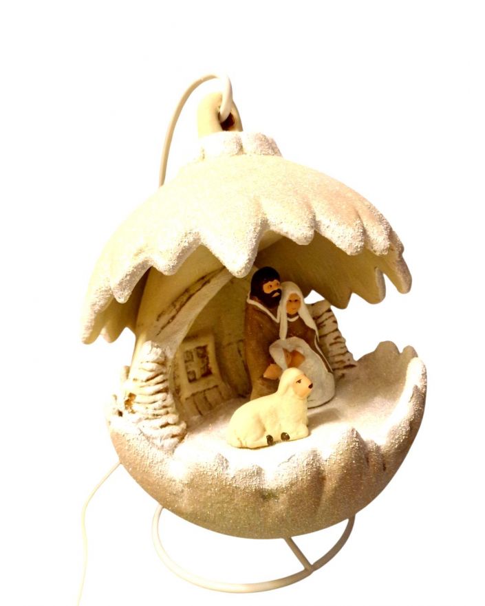 OZDOBA ŚWIĄTECZNA - KULA SZOPKA BOŻONARODZENIOWA LED beż model A