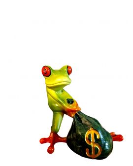 FIGURA CERAMICZNA - ŻABA ŻABKA Z WORKIEM PIENIĘDZY