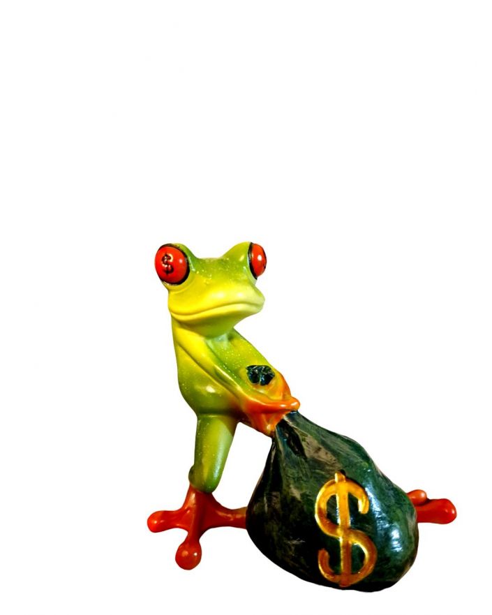 FIGURA CERAMICZNA - ŻABA ŻABKA Z WORKIEM PIENIĘDZY