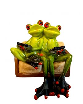 FIGURA CERAMICZNA - ŻABA / ŻABKA na kanapie z padami do gry