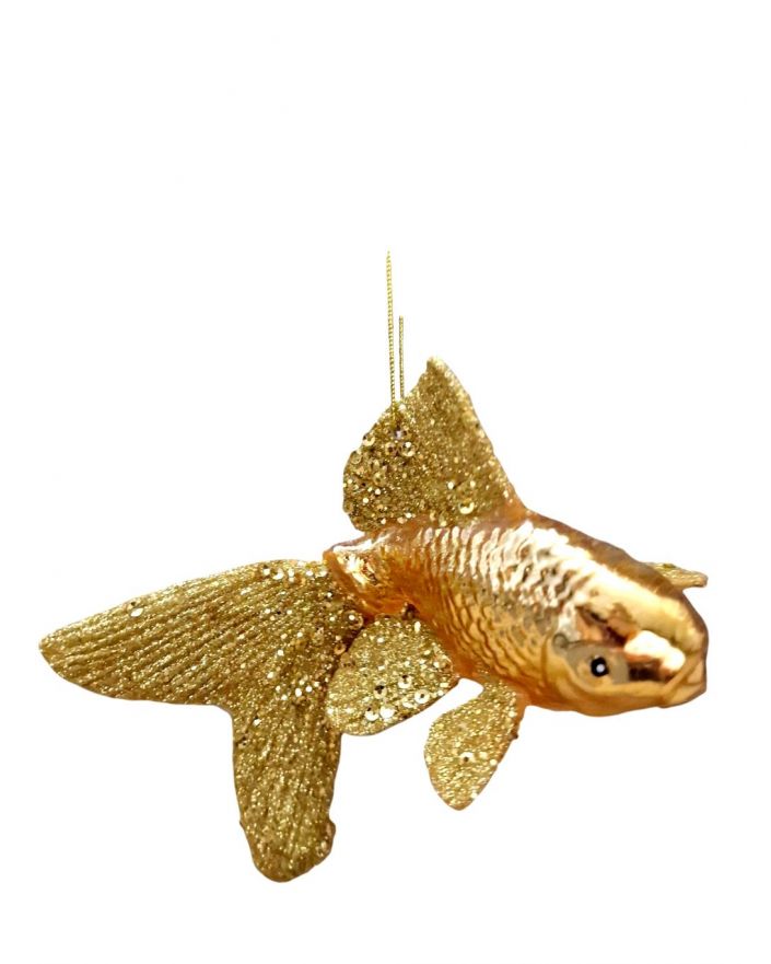 OZDOBA ŚWIĄTECZNA - ZAWIESZKA BOMBKA - RYBA RYBKA WELONKA złota