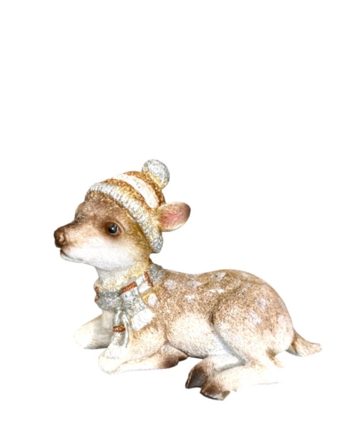 OZDOBA ŚWIĄTECZNA - MAŁA LEŻACA SARENKA W CZAPCE