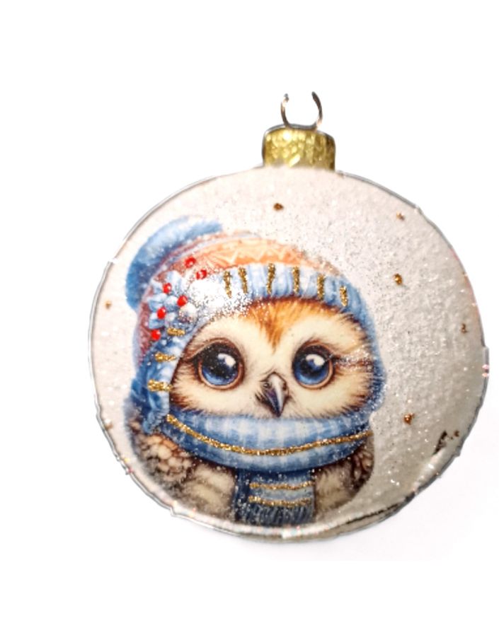 OZDOBA ŚWIĄTECZNA - DUŻA BOMBKA 120 mm decoupage PTASZKI SOWA model I