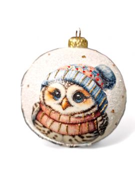 OZDOBA ŚWIĄTECZNA - DUŻA BOMBKA 120 mm decoupage PTASZKI SOWA model II