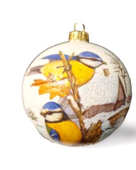 OZDOBA ŚWIĄTECZNA - DUŻA BOMBKA 120 mm decoupage PTASZKI model VI