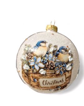 OZDOBA ŚWIĄTECZNA - DUŻA BOMBKA 120 mm decoupage PTASZKI model IIIa