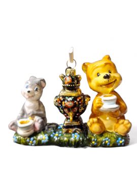 OZDOBA ŚWIĄTECZNA - BOMBKA - MIŚ I ZAJĄC Z SAMOWAREM - Komozja