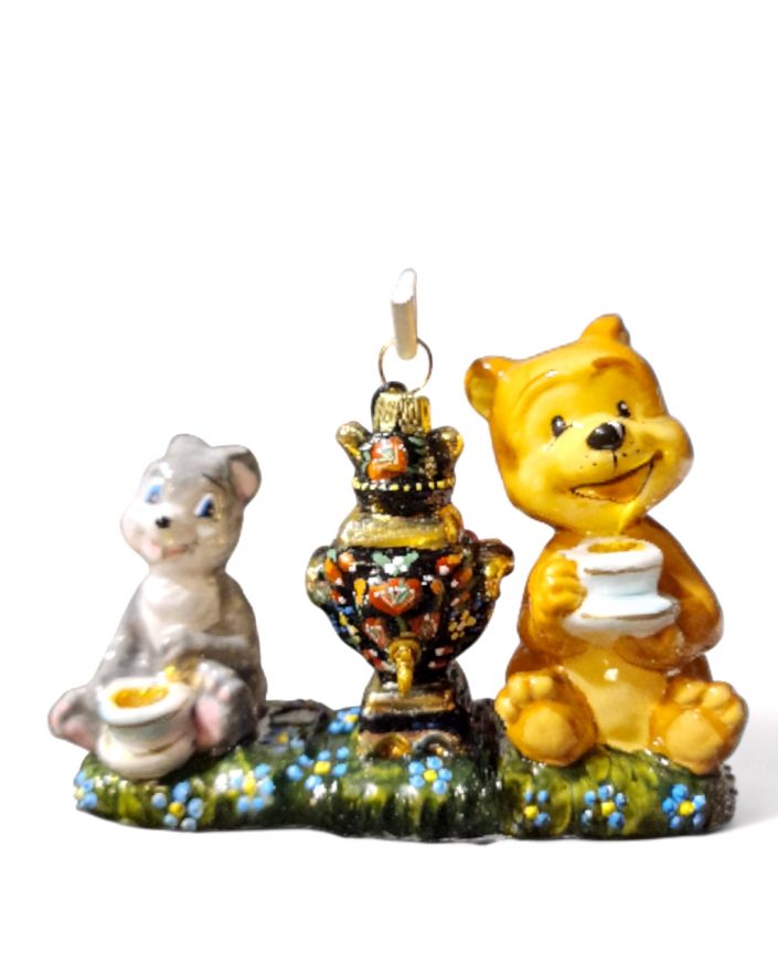 OZDOBA ŚWIĄTECZNA - BOMBKA - MIŚ I ZAJĄC Z SAMOWAREM - Komozja
