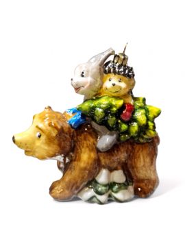 OZDOBA ŚWIĄTECZNA - BOMBKA - ZWIERZĘTA NA NIEDŻWIEDZIU - Komozja