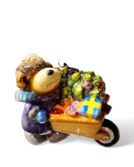 OZDOBA ŚWIĄTECZNA - BOMBKA - MIŚ Z CHOINKĄ I PREZENTAMI W TACZCE - Komozja