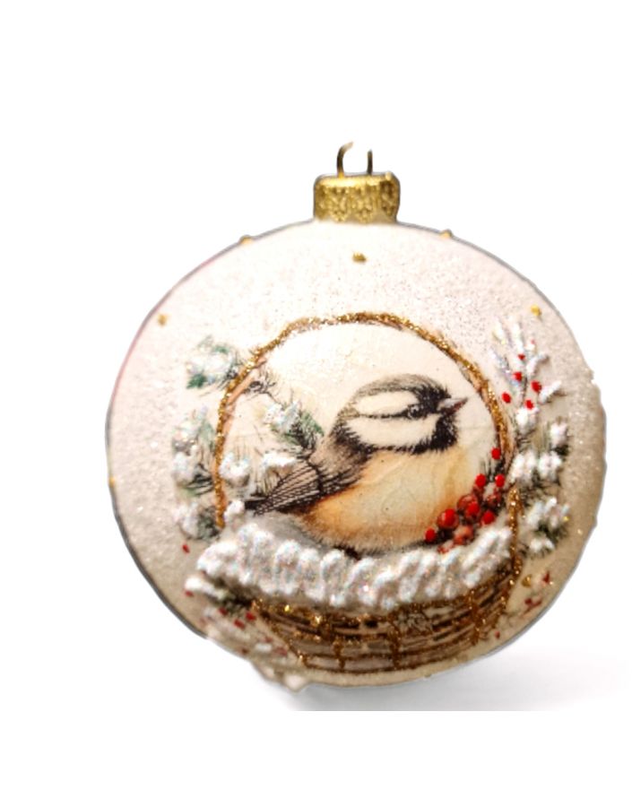 OZDOBA ŚWIĄTECZNA - DUŻA BOMBKA 120 mm decoupage PTASZKI model IVa