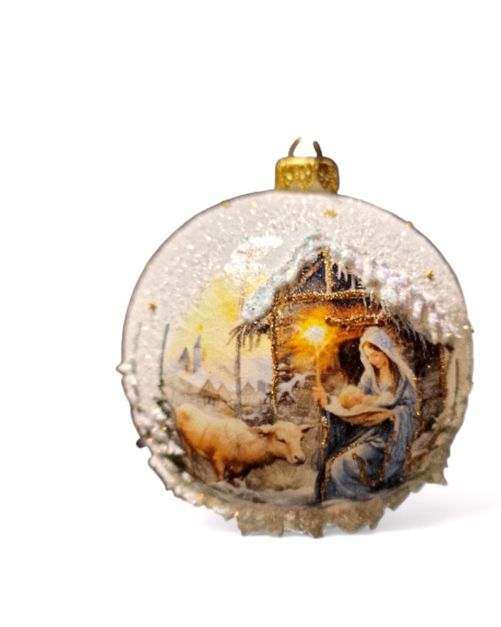 OZDOBA ŚWIĄTECZNA - DUŻA BOMBKA 120 mm decoupage SZOPKA model V