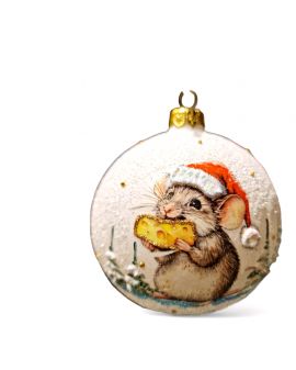 OZDOBA ŚWIĄTECZNA - DUŻA BOMBKA 100 mm DECOUPAGE MYSZ MYSZKA model I