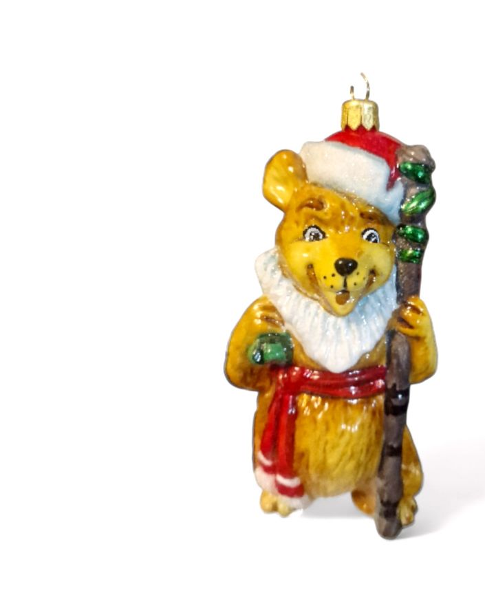 OZDOBA ŚWIĄTECZNA - BOMBKA - MIŚ MIKOŁAJ Z LASKĄ - Komozja