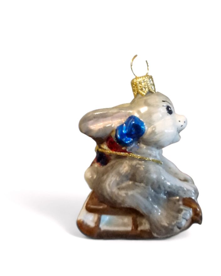 OZDOBA ŚWIĄTECZNA - BOMBKA - ZAJĄC NA SANKACH - Komozja