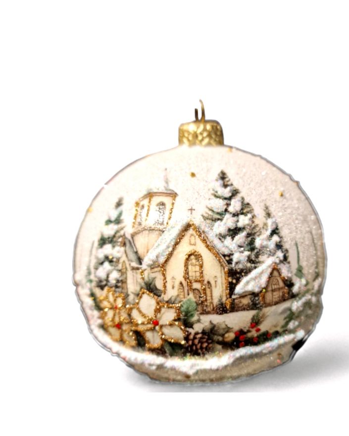 OZDOBA ŚWIĄTECZNA - DUŻA BOMBKA 120 mm decoupage DOMEK model IIa