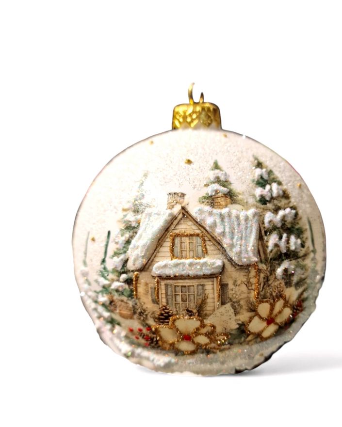 OZDOBA ŚWIĄTECZNA - DUŻA BOMBKA 120 mm decoupage DOMEK model IIb