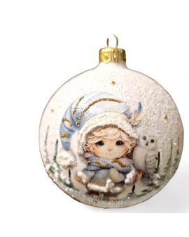 OZDOBA ŚWIĄTECZNA - DUŻA BOMBKA 100 mm DECOUPAGE ELF BOŻONARODZENIOWY model I