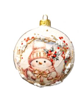 OZDOBA ŚWIĄTECZNA - DUŻA BOMBKA 100 mm DECOUPAGE BAŁWAN BOŻONARODZENIOWY model I