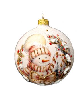 OZDOBA ŚWIĄTECZNA - DUŻA BOMBKA 100 mm DECOUPAGE BAŁWAN BOŻONARODZENIOWY model II
