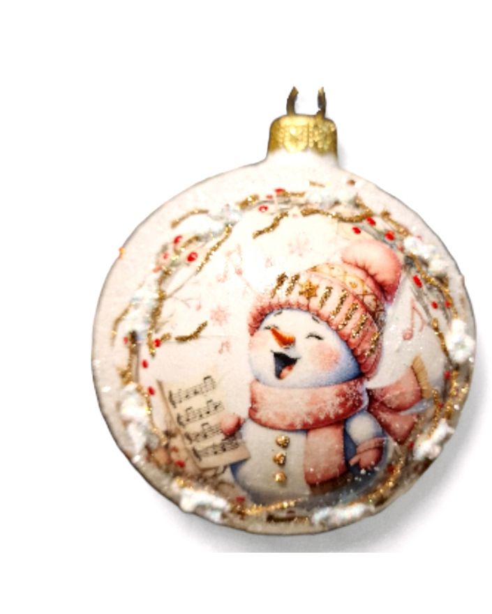 OZDOBA ŚWIĄTECZNA - DUŻA BOMBKA 100 mm DECOUPAGE BAŁWAN BOŻONARODZENIOWY model III