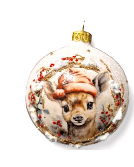 OZDOBA ŚWIĄTECZNA - DUŻA BOMBKA 100 mm DECOUPAGE JELEŃ RENIFER BOŻONARODZENIOWY model I