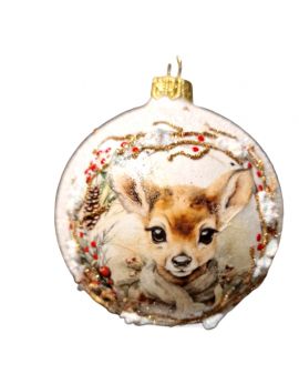 OZDOBA ŚWIĄTECZNA - DUŻA BOMBKA 100 mm DECOUPAGE JELEŃ RENIFER BOŻONARODZENIOWY model III