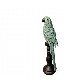 FIGURA DEKORACYNA - SIEDZĄCA NA PNIU ZIELONA PAPUGA model A
