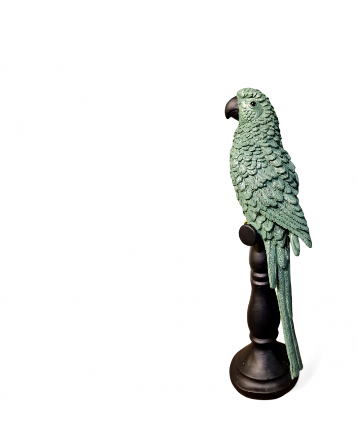 FIGURA DEKORACYNA - SIEDZĄCA NA PNIU ZIELONA PAPUGA model A