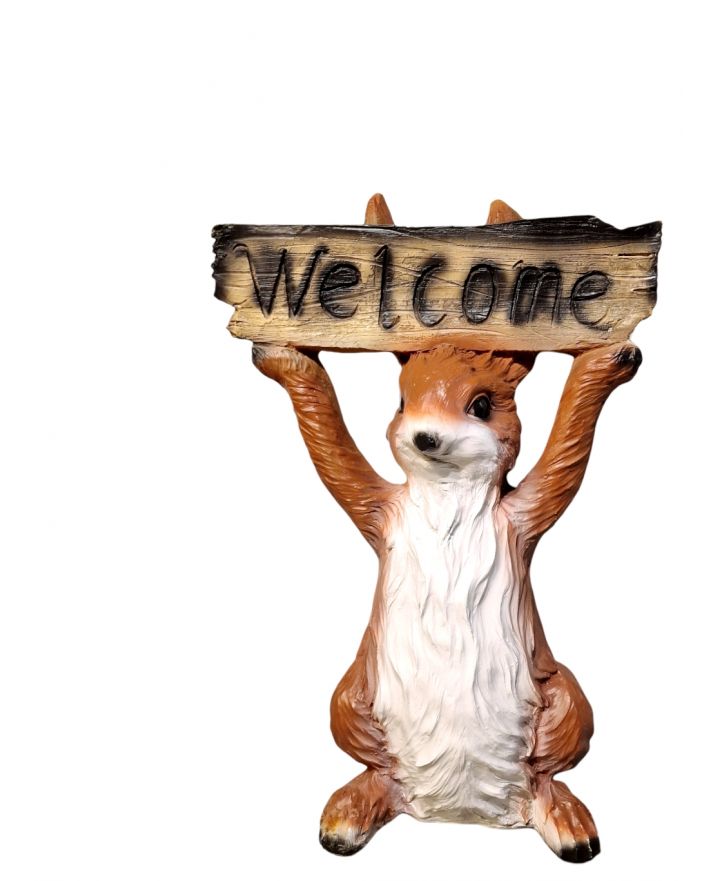 DUŻY STOJĄCY KRÓLIK / ZAJĄC Z TABLICZKĄ WELCOME brązowy