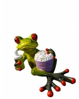 FIGURA CERAMICZNA - ŻABA ŻABKA LEŻĄCA Z POPCORNEM