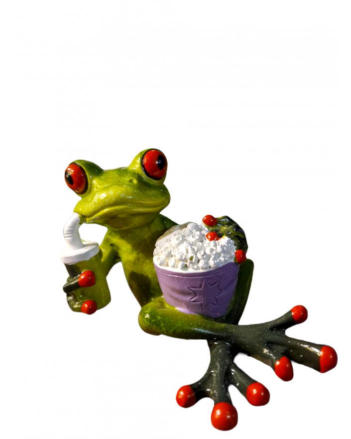 FIGURA CERAMICZNA - ŻABA ŻABKA LEŻĄCA Z POPCORNEM