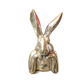 FIGURA CERAMICZNA - DUŻE POPIERSIE ZAJĄCA KRÓLIKA - srebrne XXL