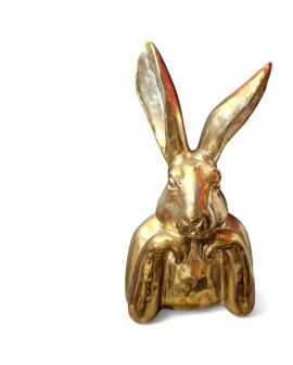 FIGURA CERAMICZNA - DUŻE POPIERSIE ZAJĄCA KRÓLIKA - złoty XXL