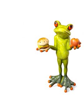 FIGURA CERAMICZNA - ŻABA / ŻABKA Z HAMBURGEREM I JABŁKIEM model I
