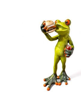 FIGURA CERAMICZNA - ŻABA / ŻABKA Z HAMBURGEREM I NAPOJEM model I