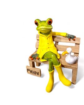 FIGURA CERAMICZNA - ŻABA / ŻABKA NA ŁAWCE Z MEWĄ