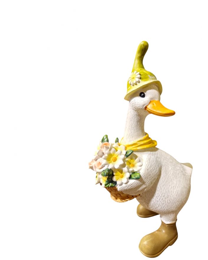 FIGURA OZDOBA - GĘŚ GĄSKA Z KOSZEM KWIATÓW model II